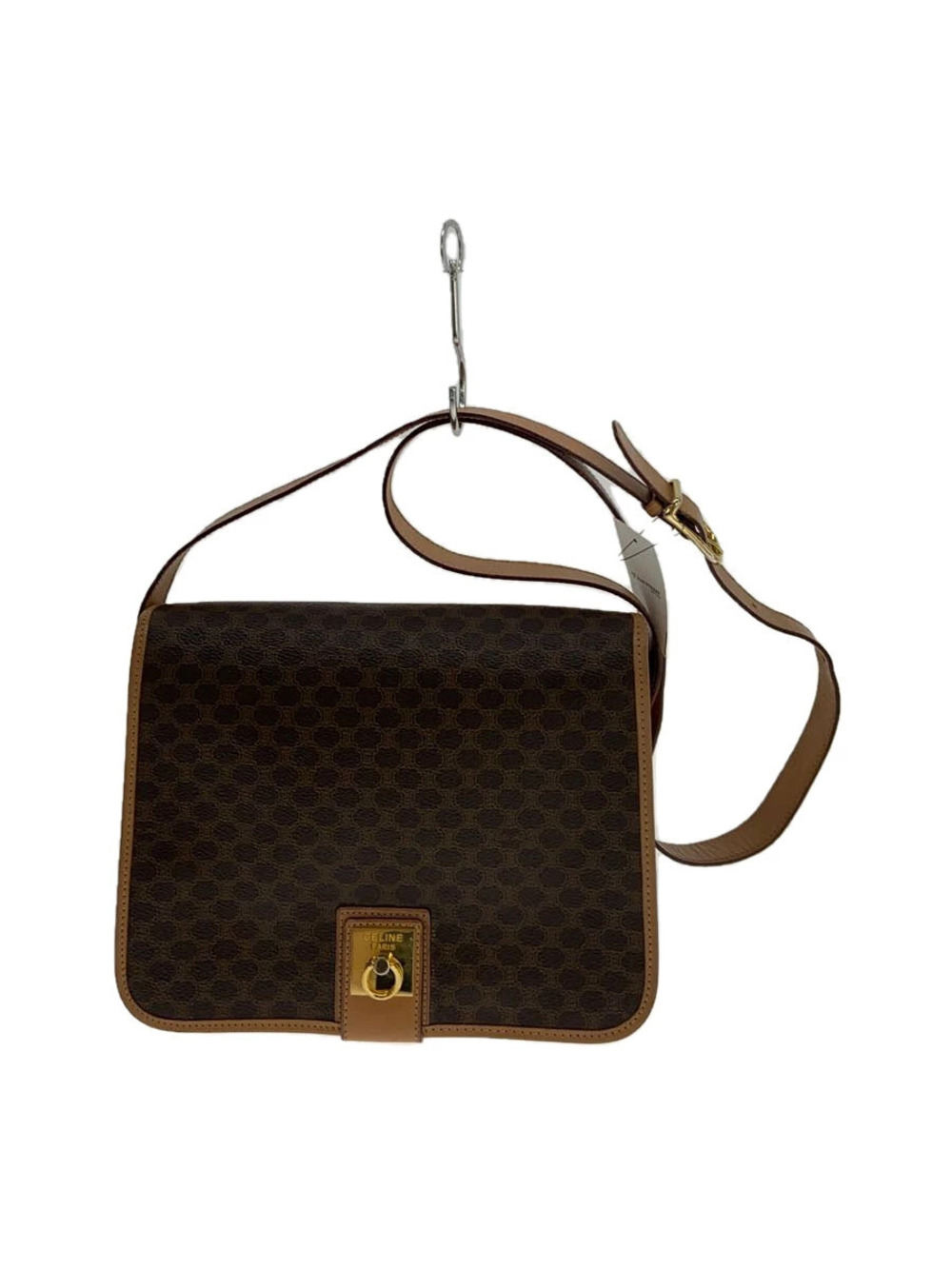 Celine Flap Shoulder Bag Canvas x Leather Macadam Brown All over